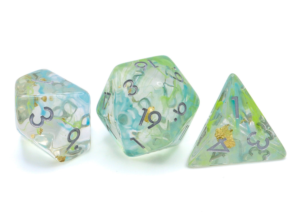 Candy Swirl Resin DnD Dice Set: 7 Piece Gold Foil RPG Dice