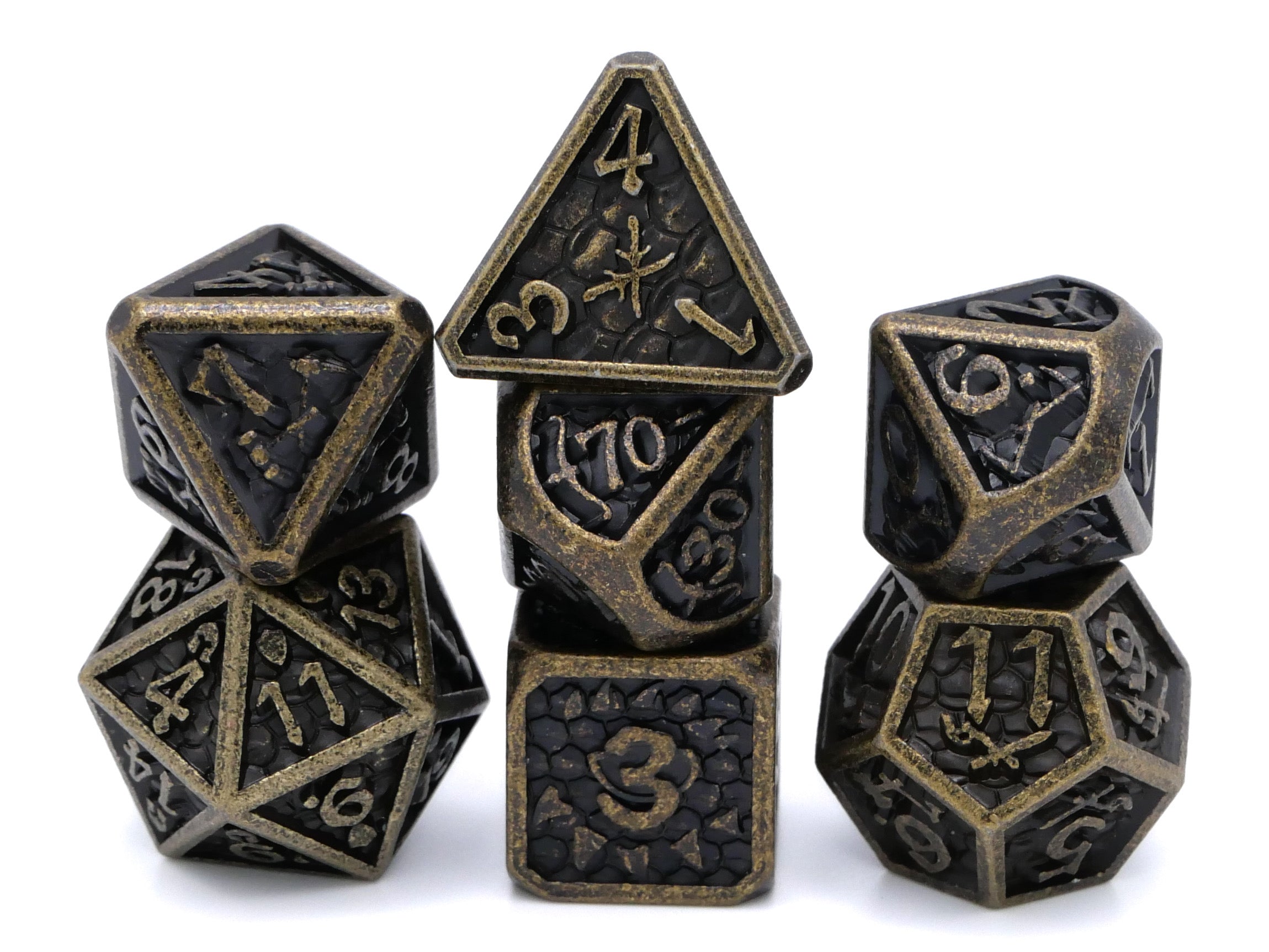 Dragon Forge Metal DnD Dice | 7 Piece RPG Dice Set | Dragon Teeth | Helm and Shield | Dungeons and Dragons | TTRPG | Gamer Gift