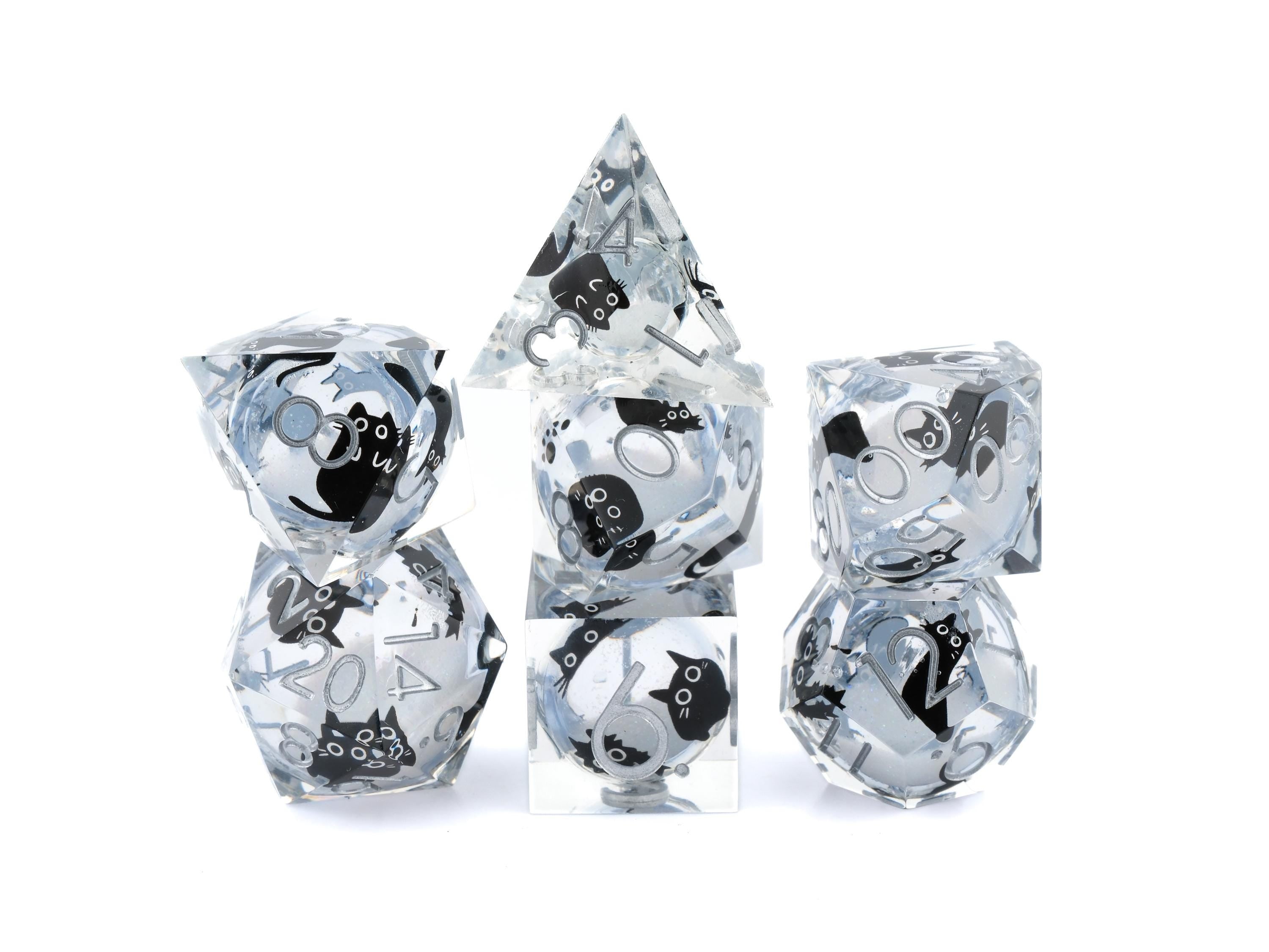 Black Cat DnD Dice Set: Sharp Edge Resin RPG Dice