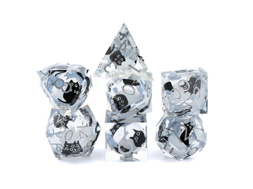 Black Cat DnD Dice Set: Sharp Edge Resin RPG Dice