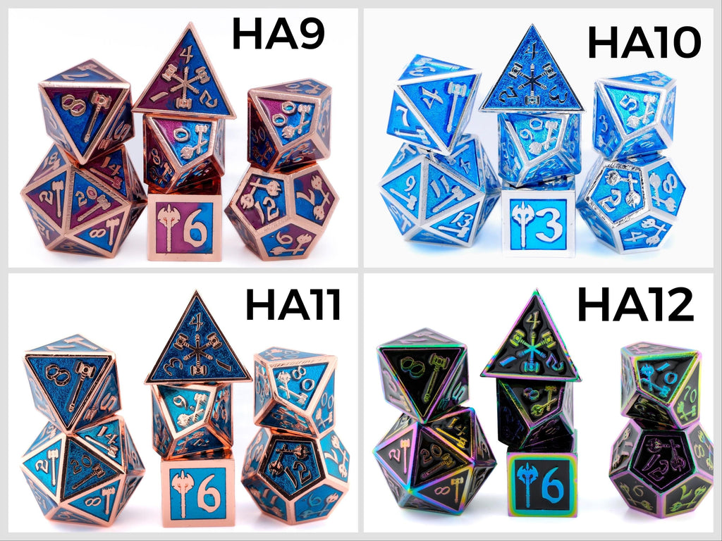 Hammer & Axe Metal DnD Dice Set: 7-Piece Barbarian RPG Dice