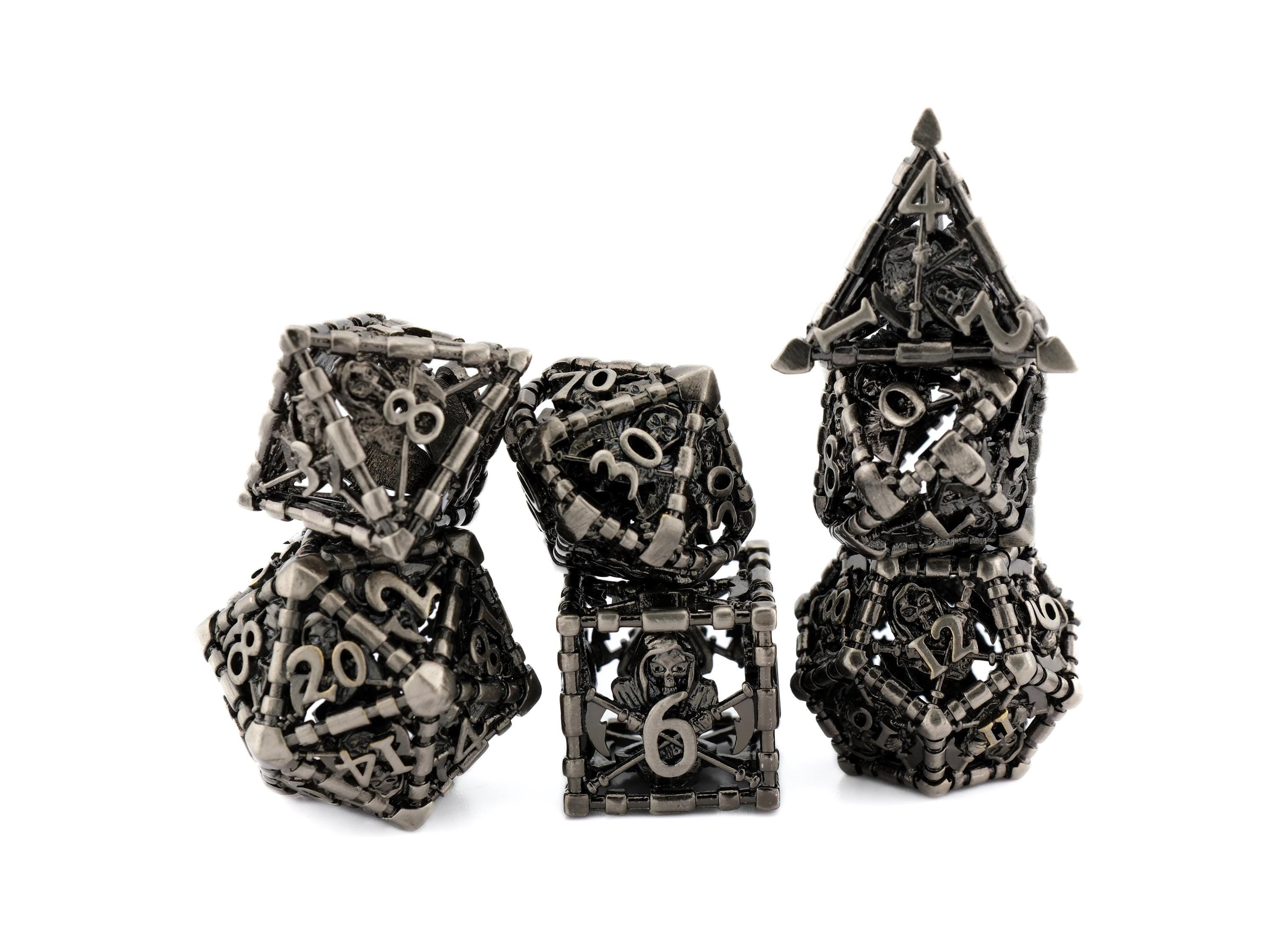 Grim Reaper Hollow Metal DnD Dice | 7 Piece RPG Dice Set | 4 Colors | Death Scythe Dice | Dungeons & Dragons | Tabletop RPG | Gamer Gift