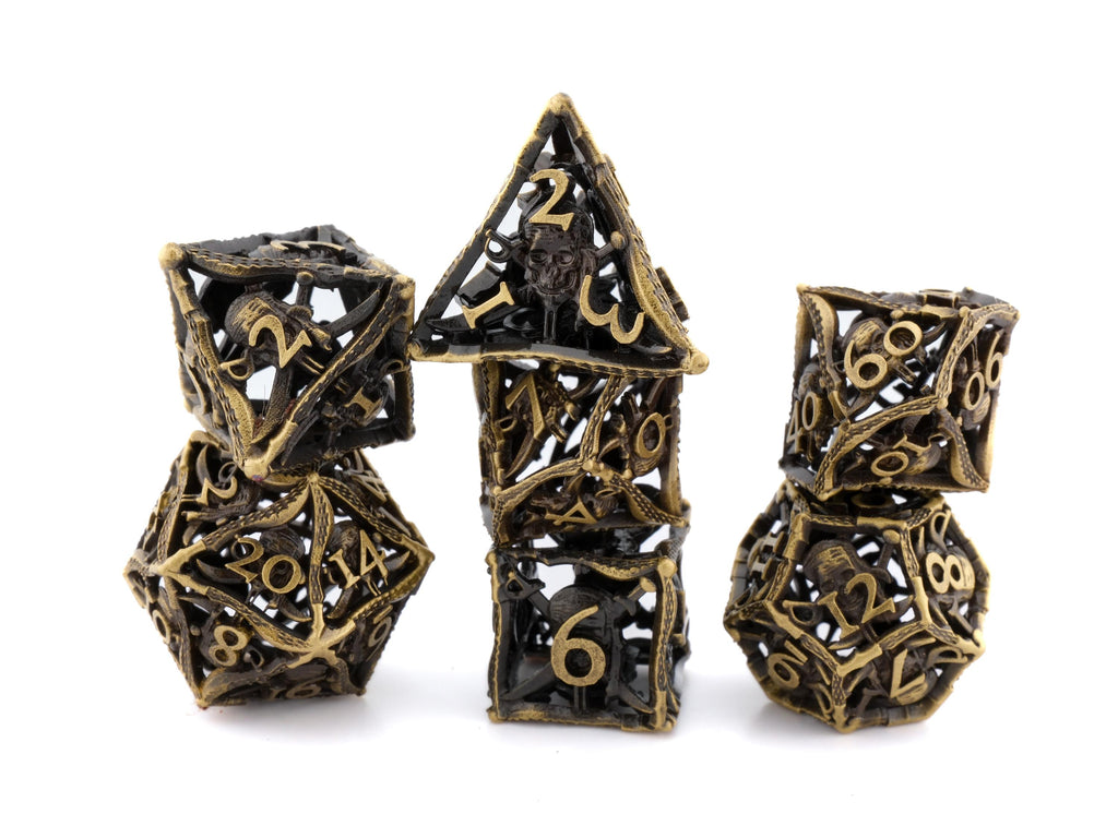 Pirate Hollow Metal DnD Dice Set: 7 Piece Swashbuckler Swords RPG Dice