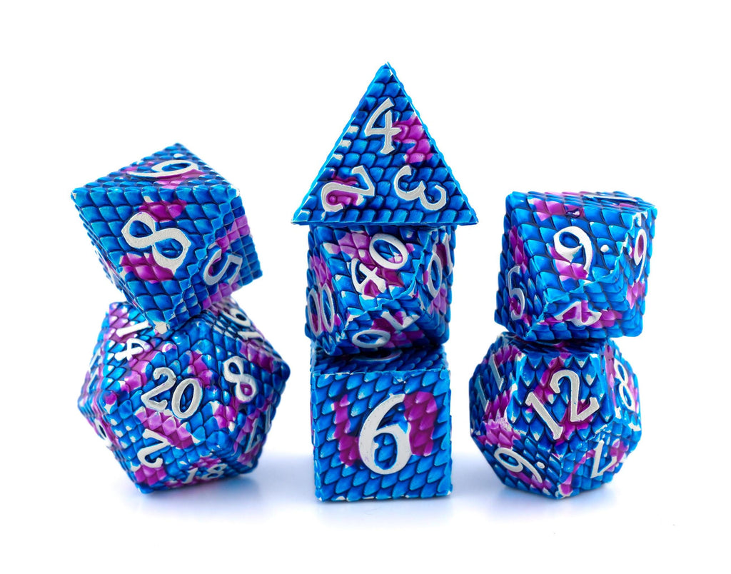 Dragon Scale Metal DnD Dice Set: 7 Piece Textured RPG Dice