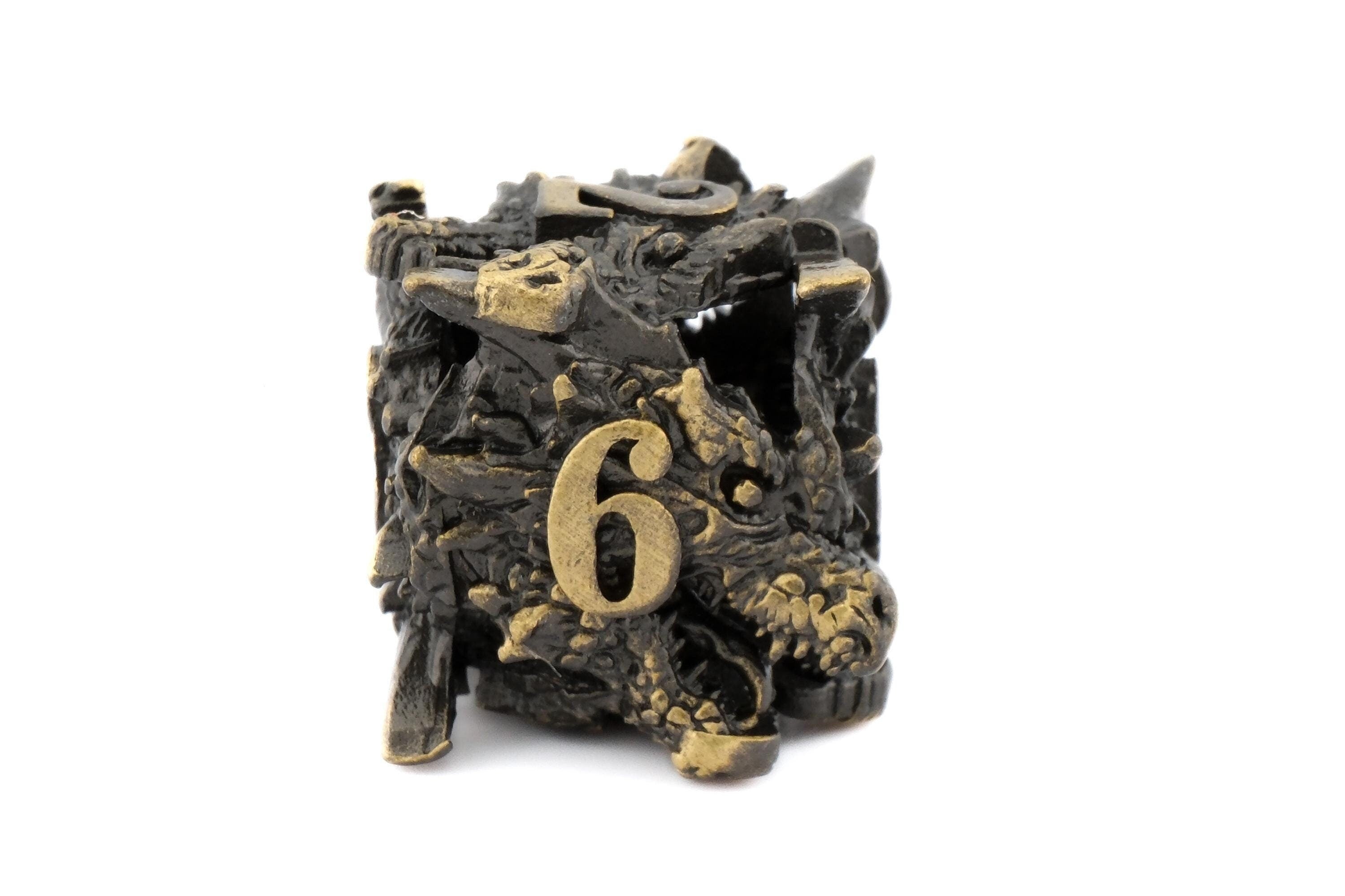 Carved Dragon Head Metal DnD Dice Set - 7-Piece Wyvern RPG Dice