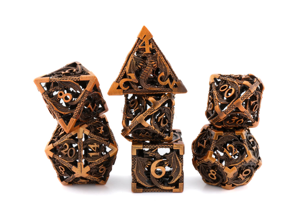 Dragon Hollow Metal DnD Dice Set: 7 Pieve Wyvern RPG Dice
