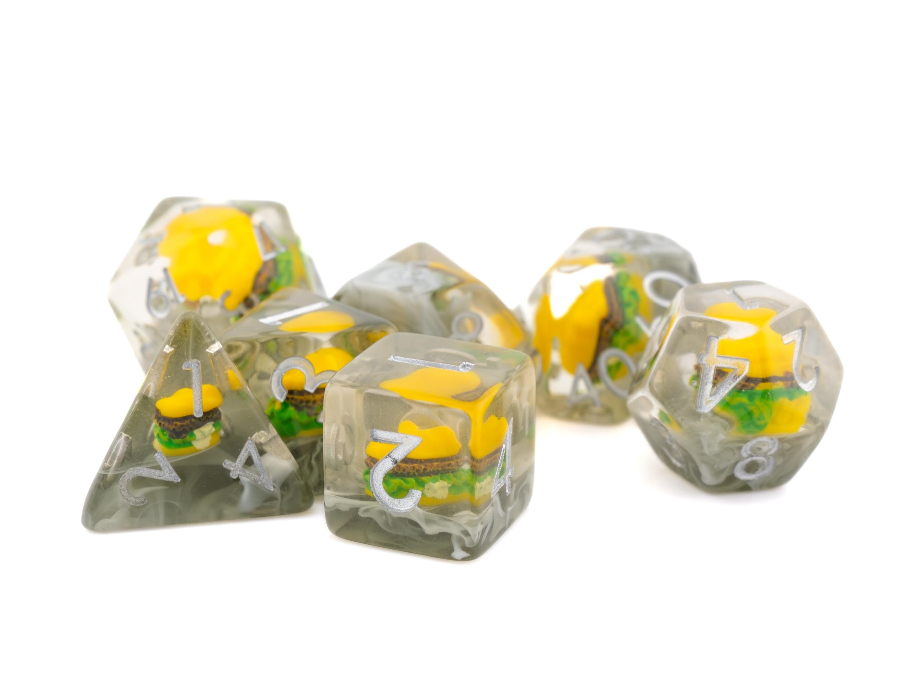 Burger Resin DnD Dice Set: 7 Piece Sandwich RPG Dice