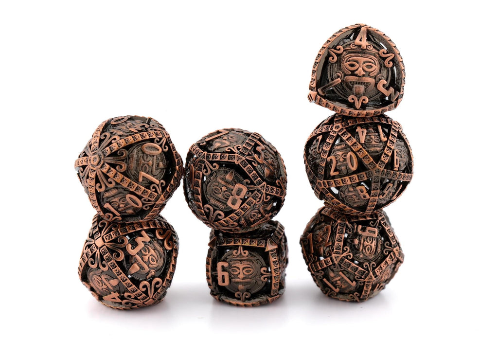 Mystic Tiki Totem Metal DnD Dice Set: 7 Piece Polynesian RPG Dice