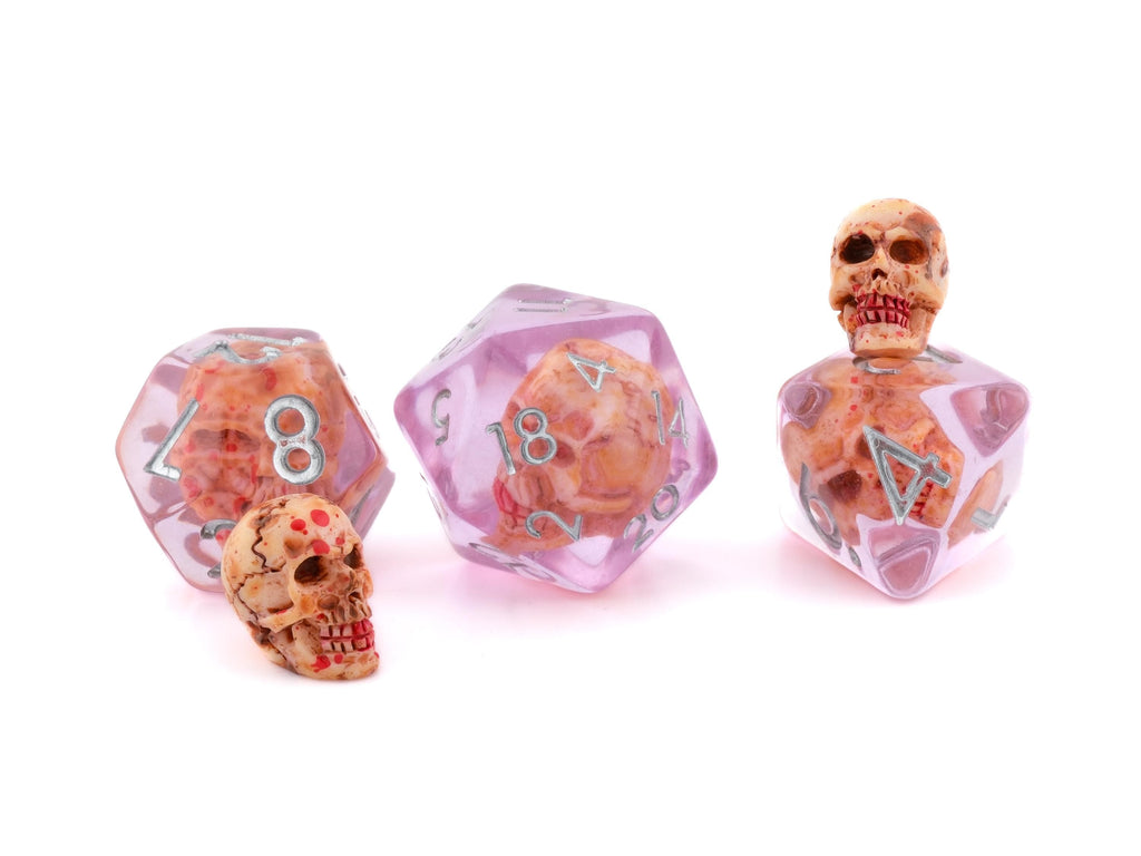Bloody Skull Resin DnD Dice Set: 7 Piece Mossy Bone  RPG Dice