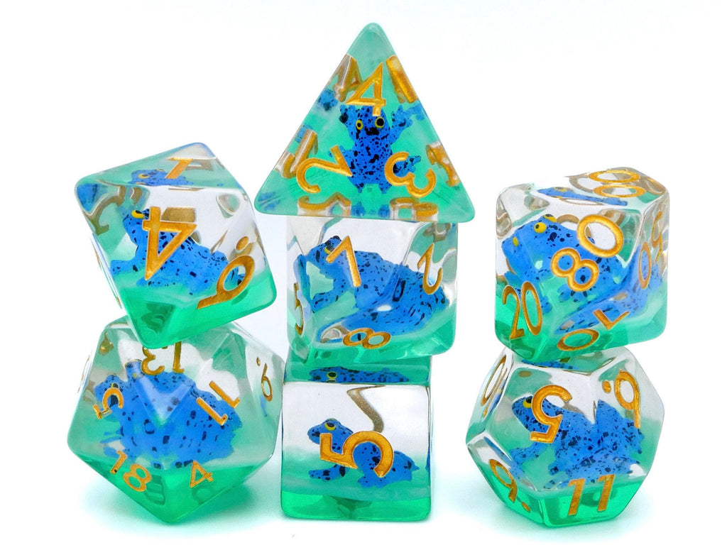 Frog Resin DnD Dice Set: 7-Piece Slimy Reptile RPG Dice