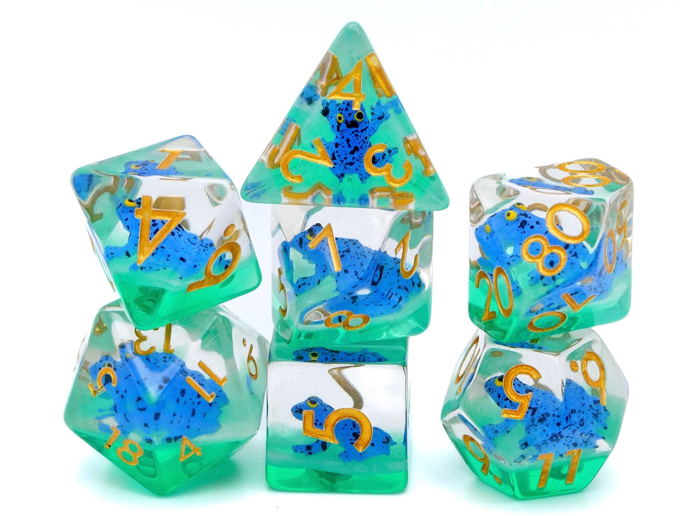 Frog Resin DnD Dice Set: 7-Piece Slimy Reptile RPG Dice