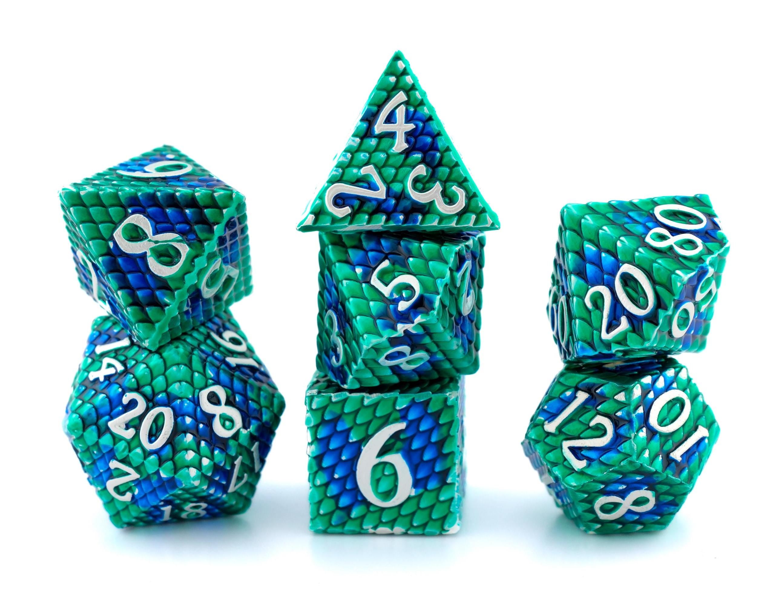 Dragon Scale Metal DnD Dice Set: 7 Piece Textured RPG Dice