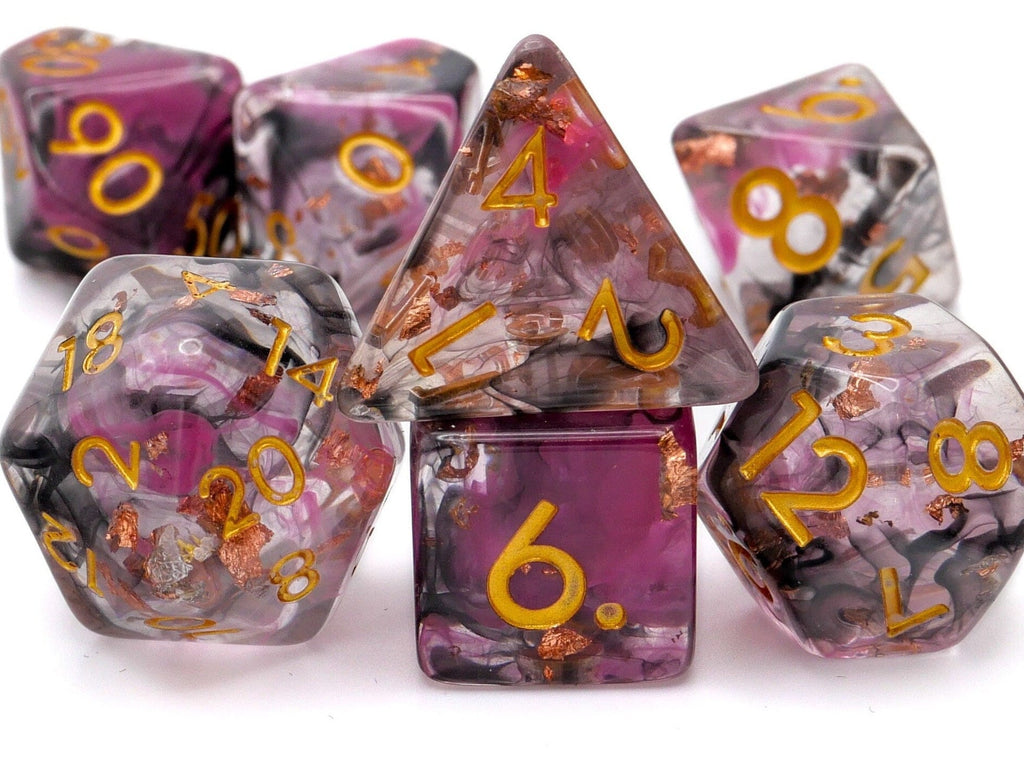 Nebula Resin DnD Dice Set: Swirled Colors, Copper Foil - 7 Piece RPG Dice