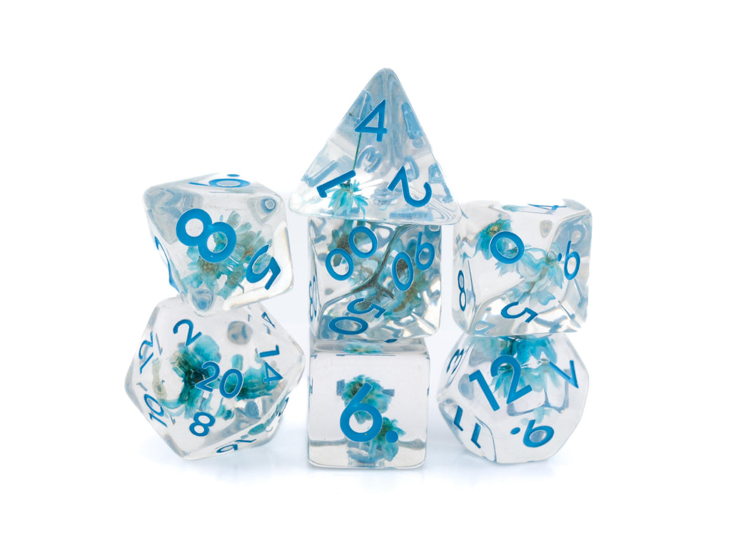 Flower Resin DnD Dice Set: 7 Piece Colorful Plant RPG Dice
