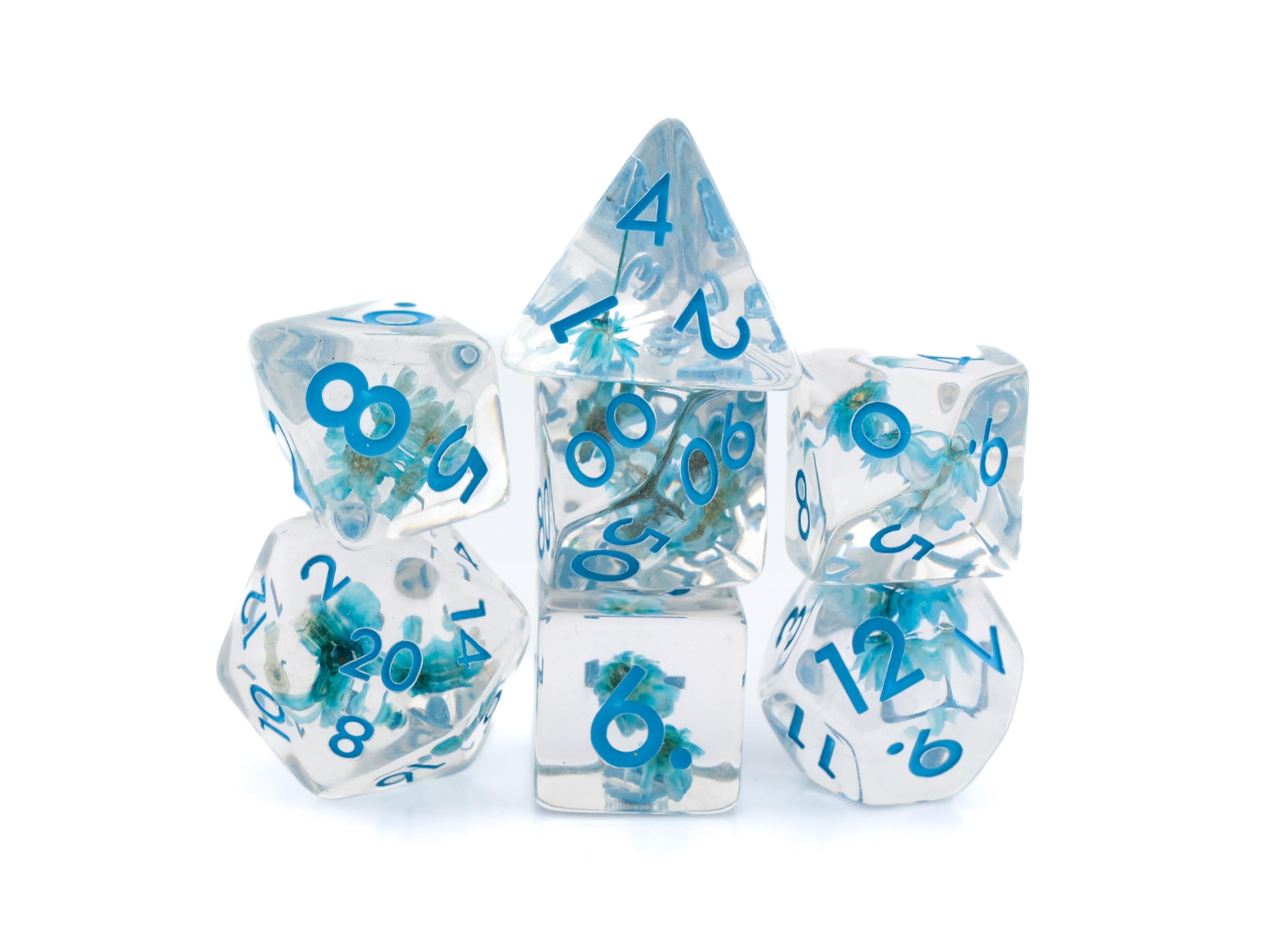 Flower Resin DnD Dice Set: 7 Piece Colorful Plant RPG Dice