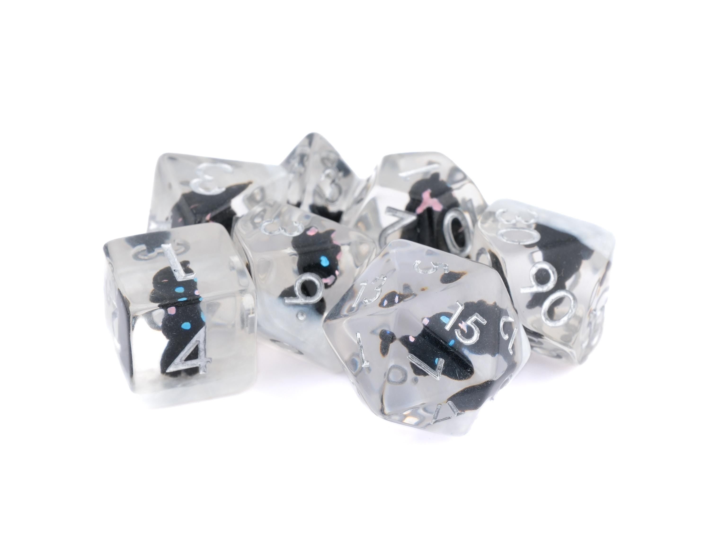 Cat Resin DnD Dice Set: 7 Piece Feline RPG Dice