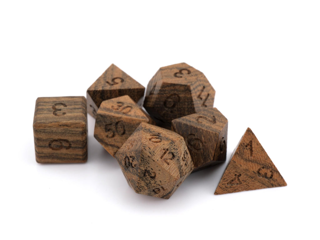Sandalwood DnD Dice Set: 7-Piece Golden Wood RPG Dice