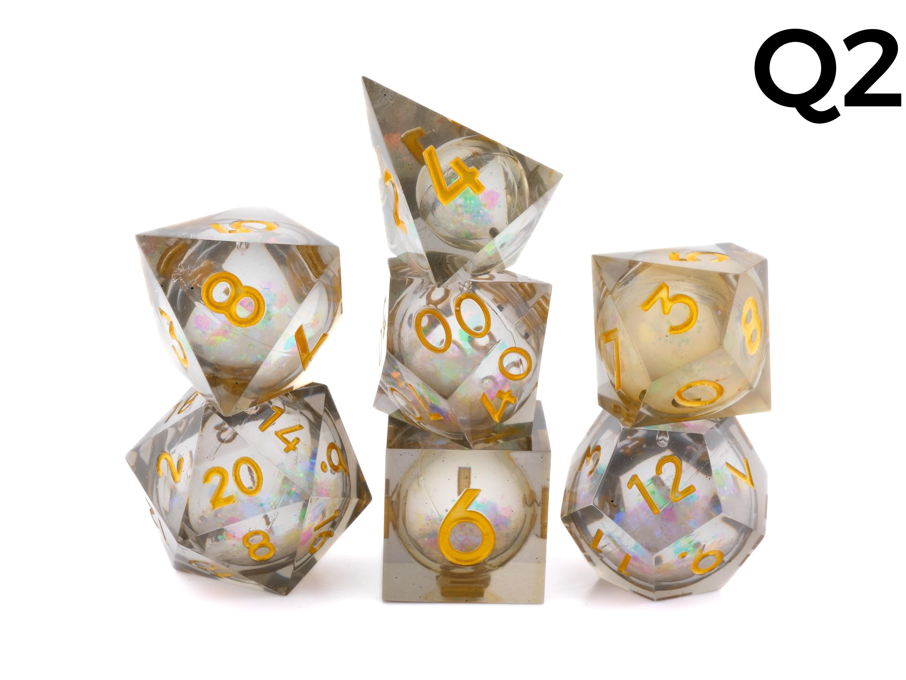 Quicksand Sharp Edge Resin DnD Dice Set:  7 Piece Liquid Core RPG Dice