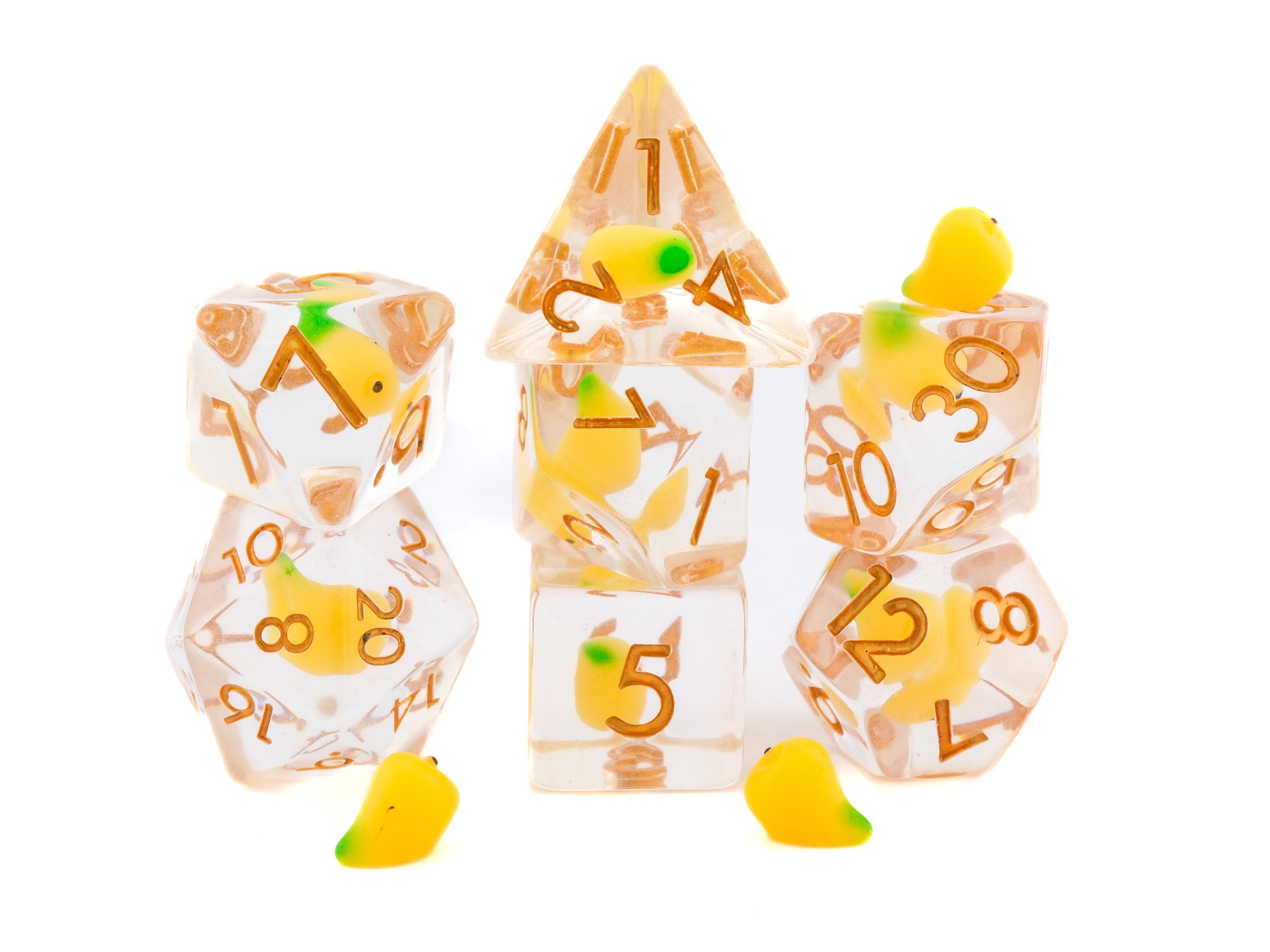 Mango Resin DnD Dice Set: 7-Piece Fruit RPG Dice