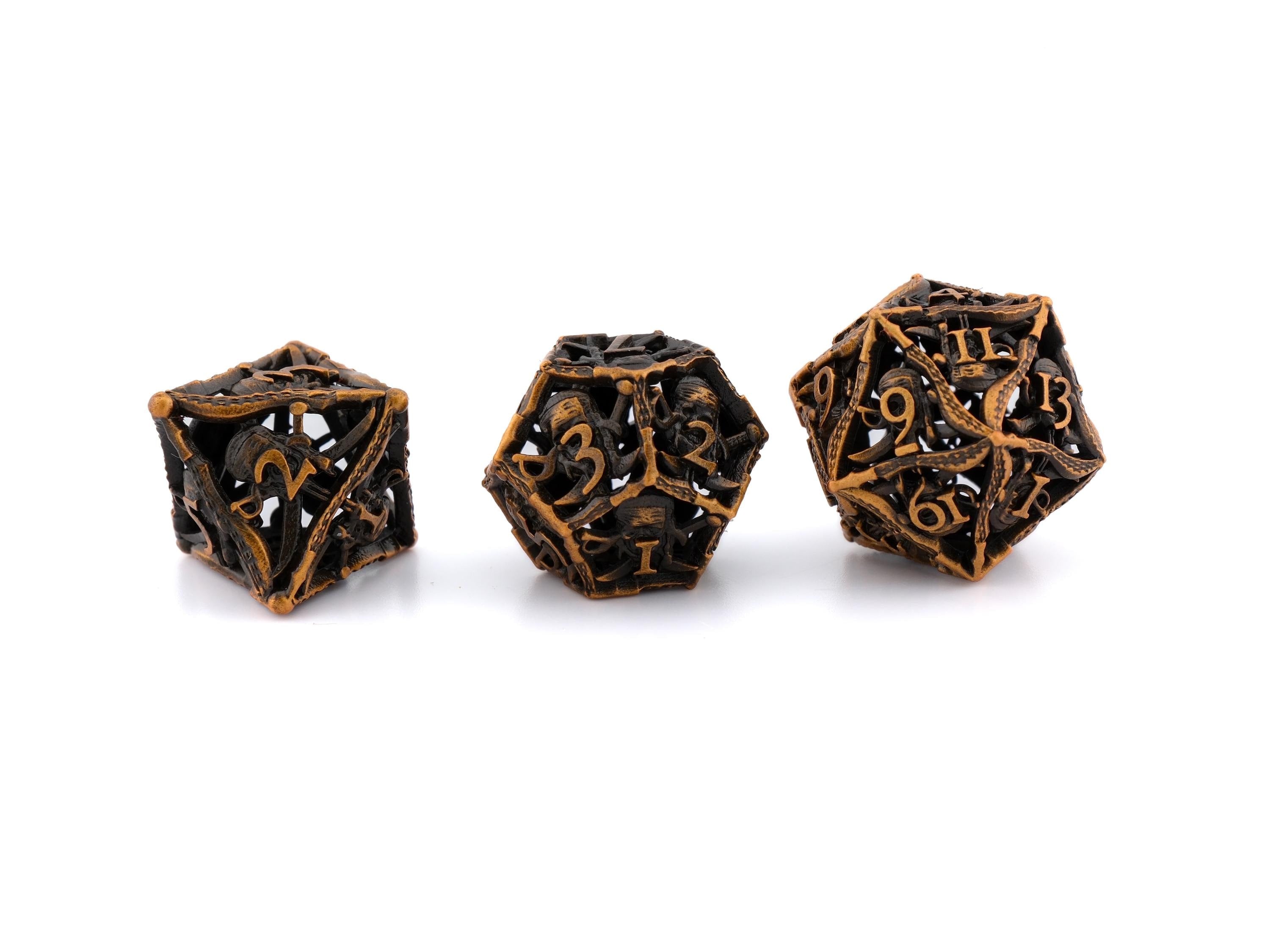 Pirate Hollow Metal DnD Dice Set: 7 Piece Swashbuckler Swords RPG Dice