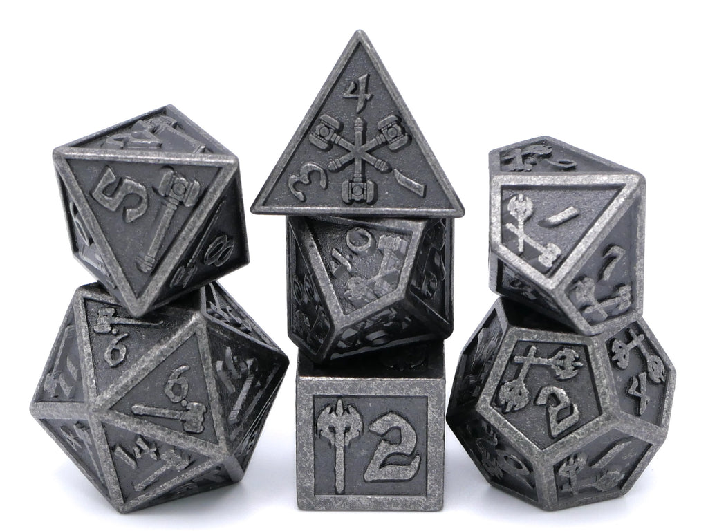 Hammer & Axe Metal DnD Dice Set: 7-Piece Barbarian RPG Dice
