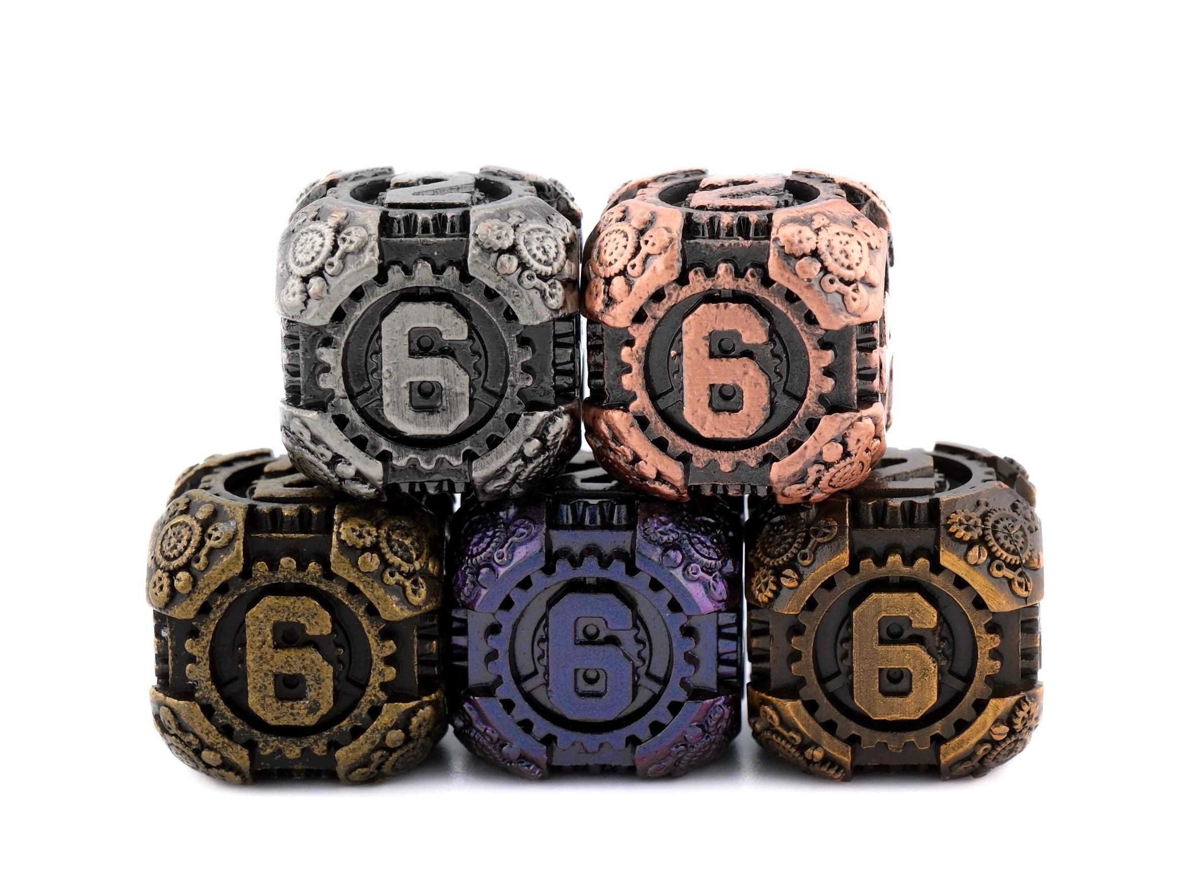 Steampunk Gear Metal DnD Dice Set: 7 Piece Mechanical RPG Dice