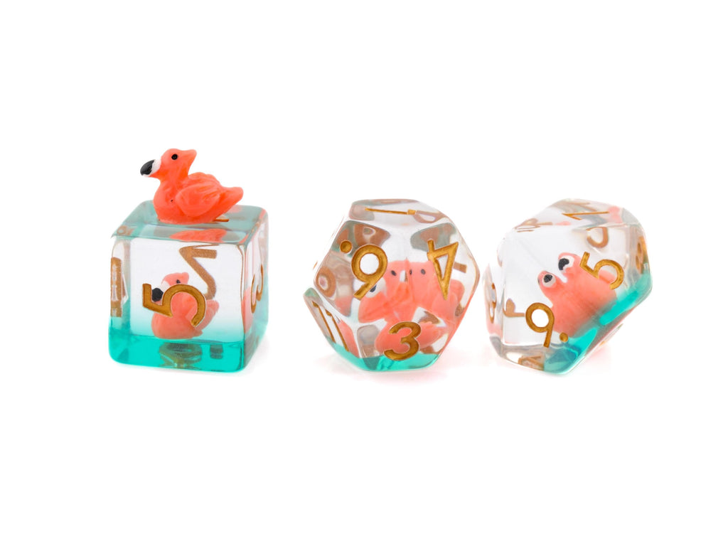 Flamingo Resin DnD Dice Set: 7-Piece Pink Bird RPG Dice
