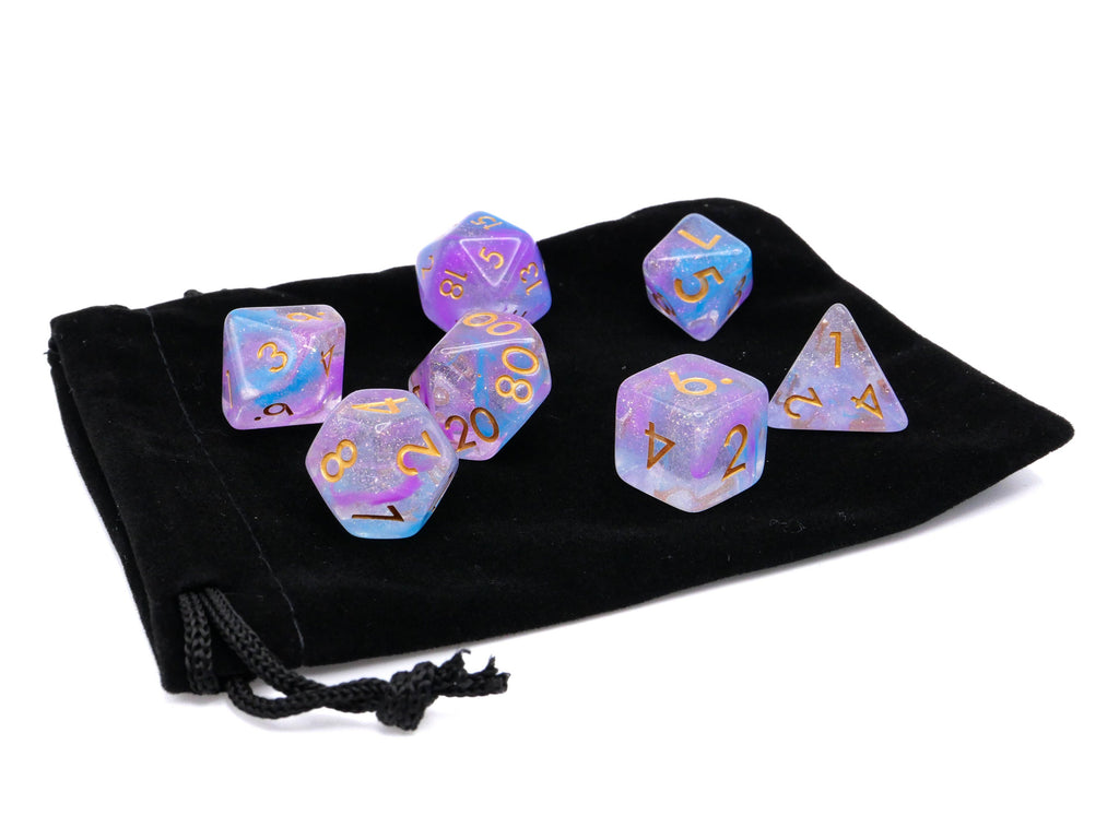 Spotlight Vortex Resin DnD Dice Set: 7 Piece Glitter RPG Dice