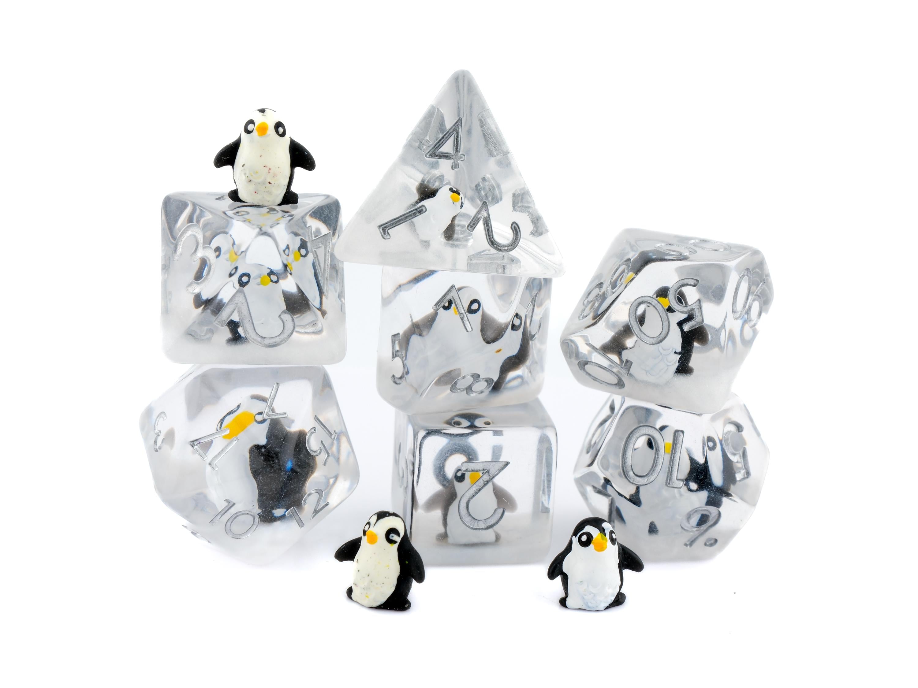Penguin Resin DnD Dice Set: 7 Piece Arctic  Bird RPG Dice