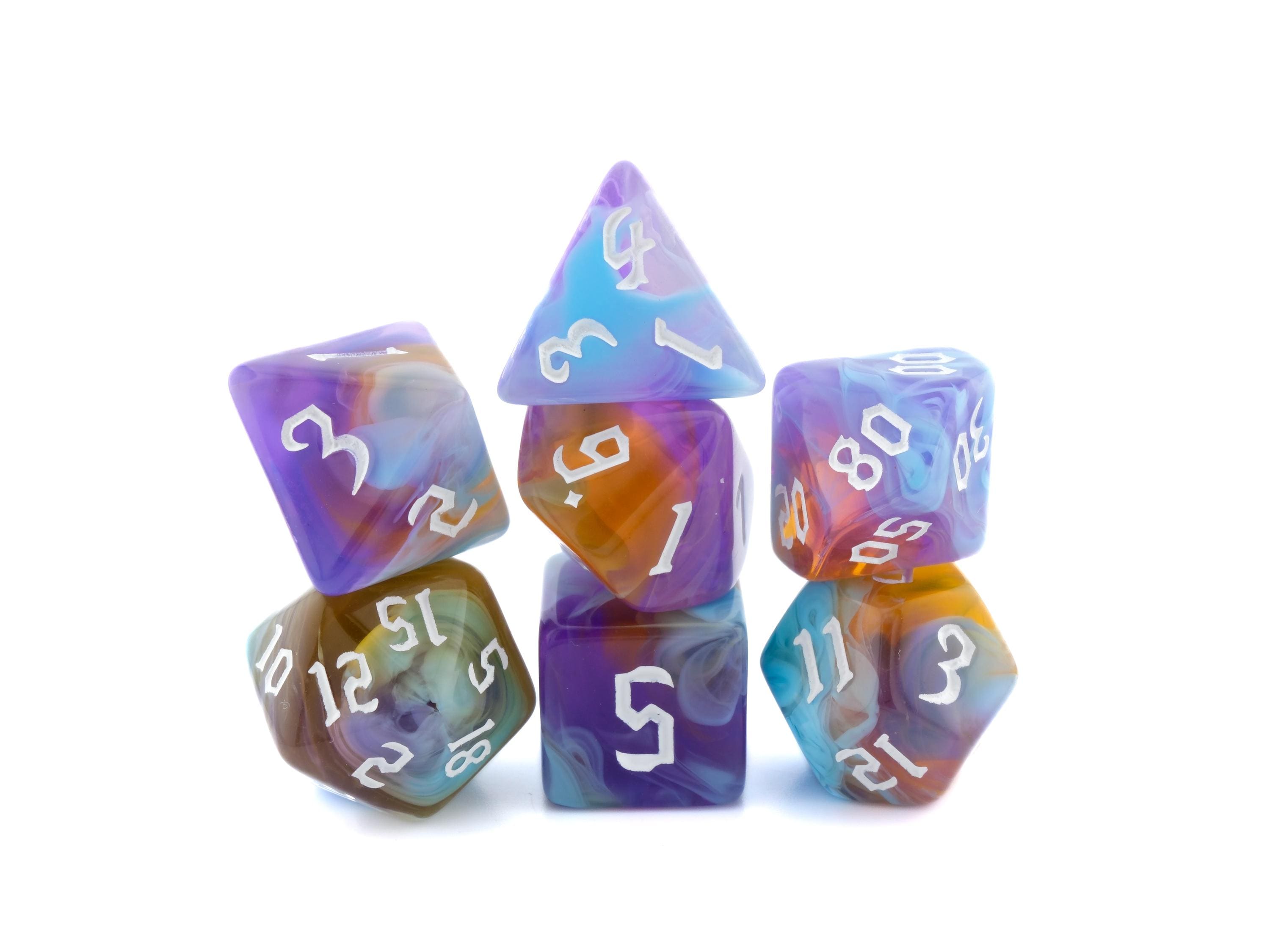Ethereal Blaze Acrylic DnD Dice Set: 7 Piece RPG Dice