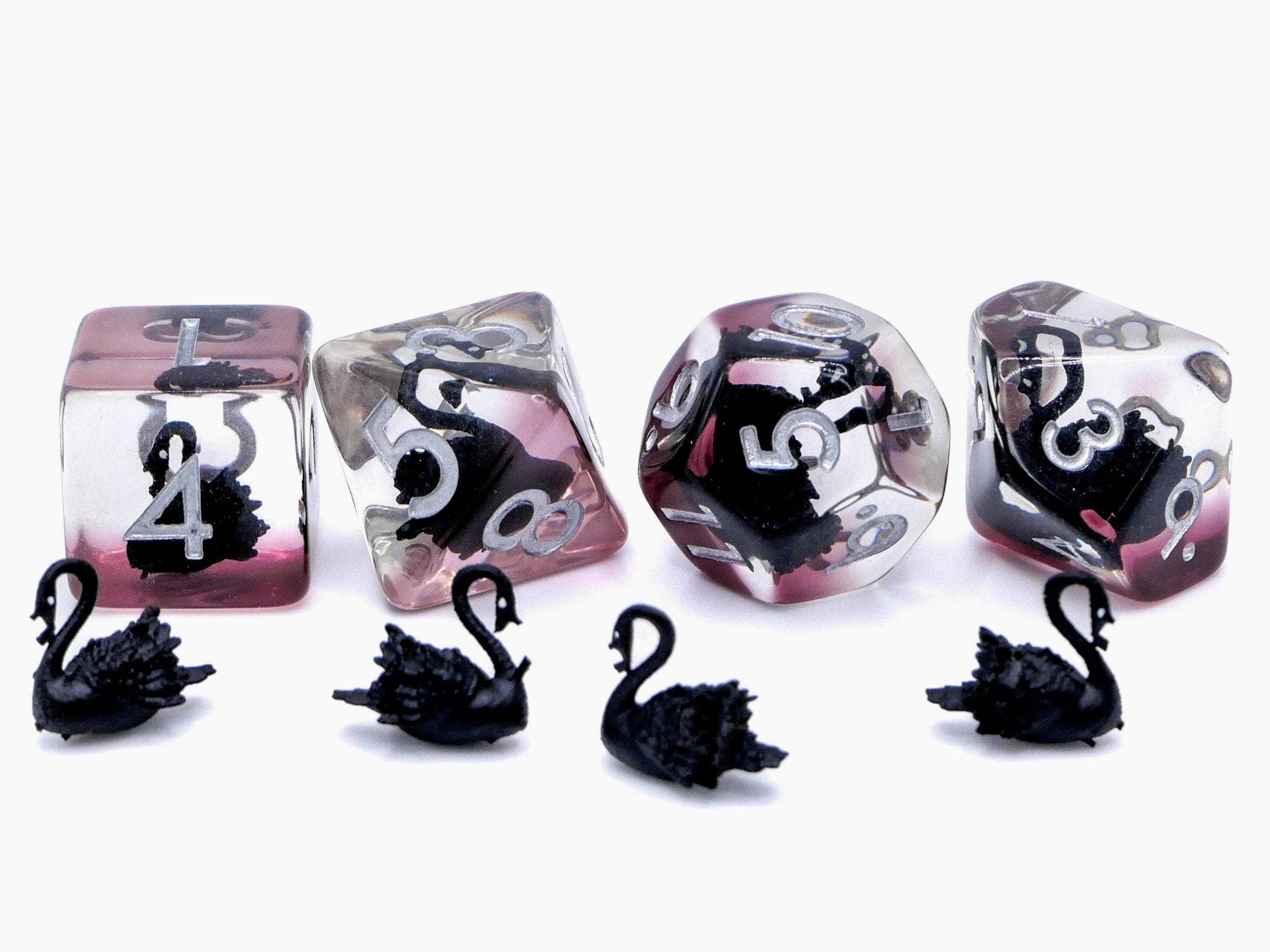 Black Swan Resin DnD Dice Set: 7 Piece RPG Dice