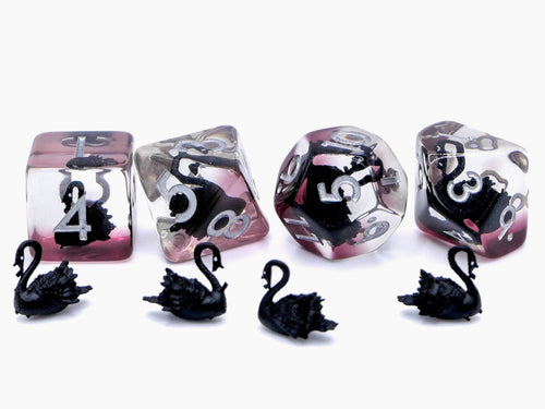 Black Swan Resin DnD Dice Set: 7 Piece RPG Dice