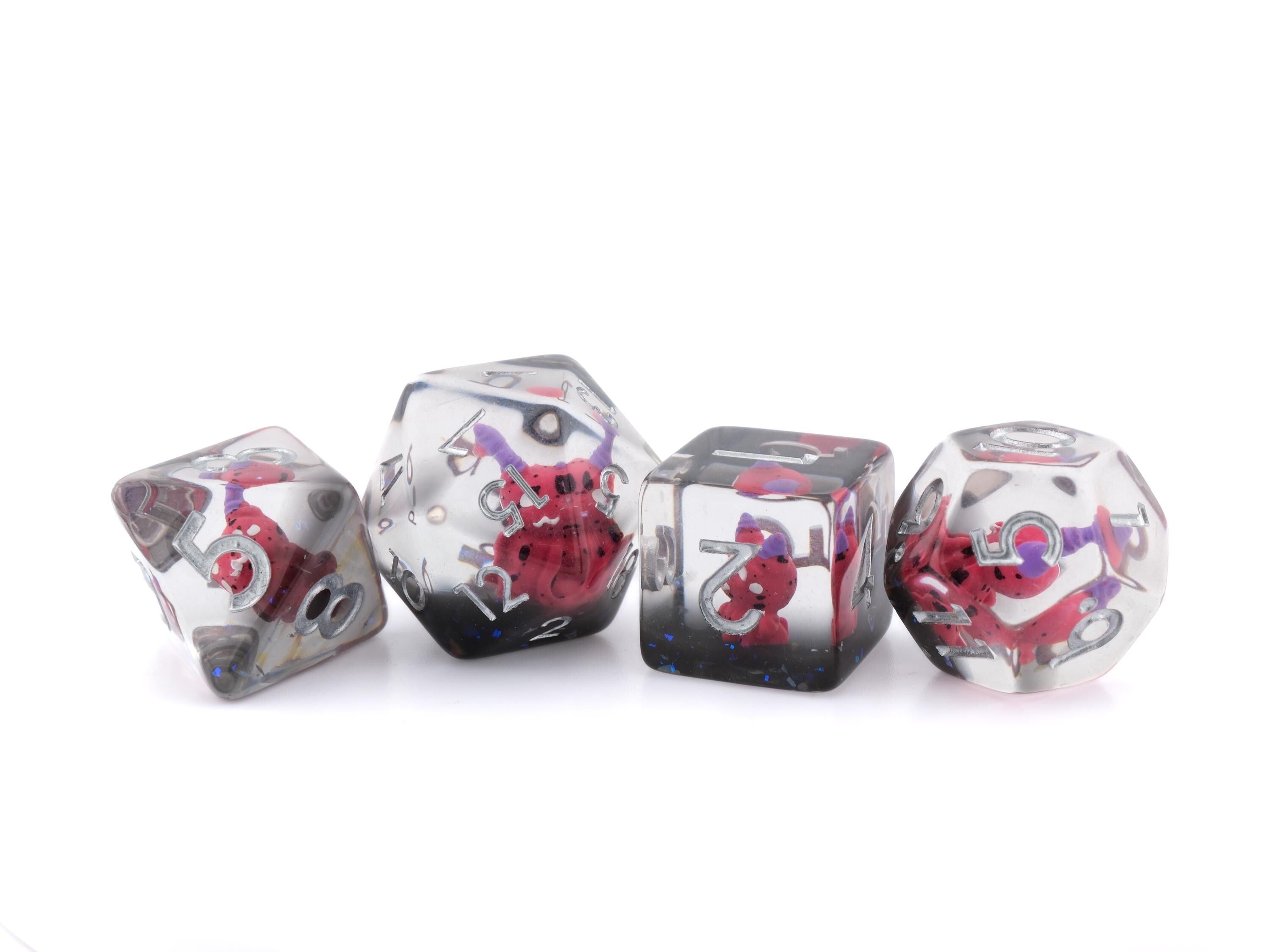 Demon Cat DnD Dice Set | 7 Piece Resin RPG Dice | Cute Supernatural Kitty | Tabletop RPG | Dungeons and Dragons | Nerdy Gamer Gift