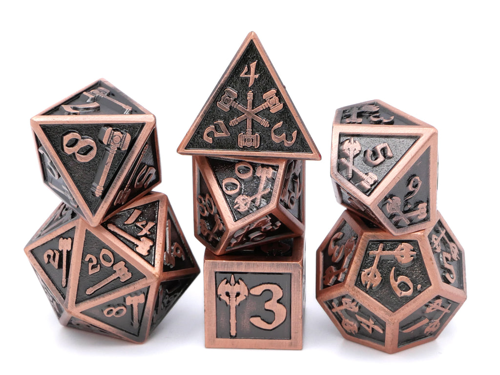 Hammer & Axe Metal DnD Dice Set: 7-Piece Barbarian RPG Dice