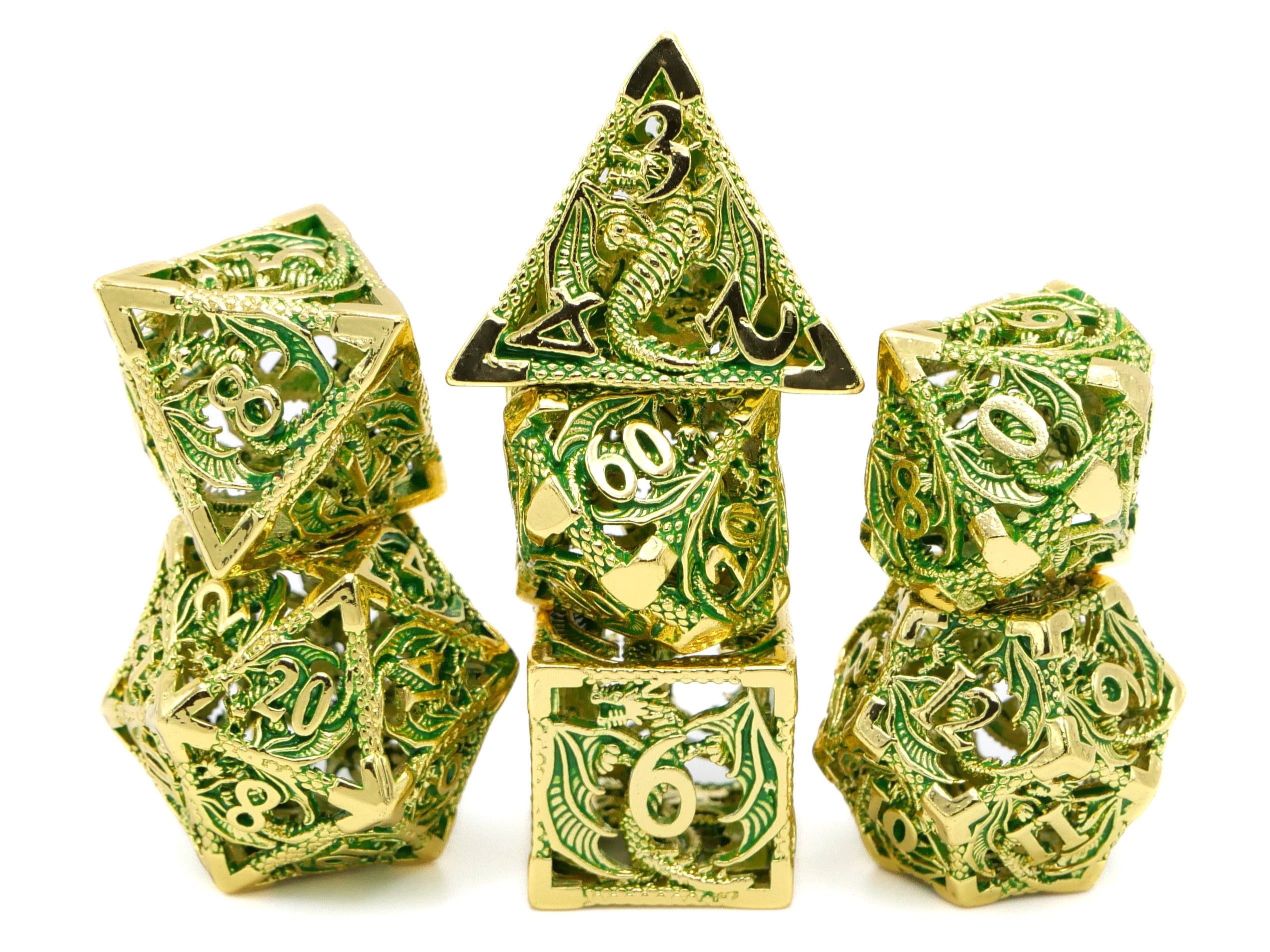 Dragon Hollow Metal DnD Dice Set: 7 Pieve Wyvern RPG Dice