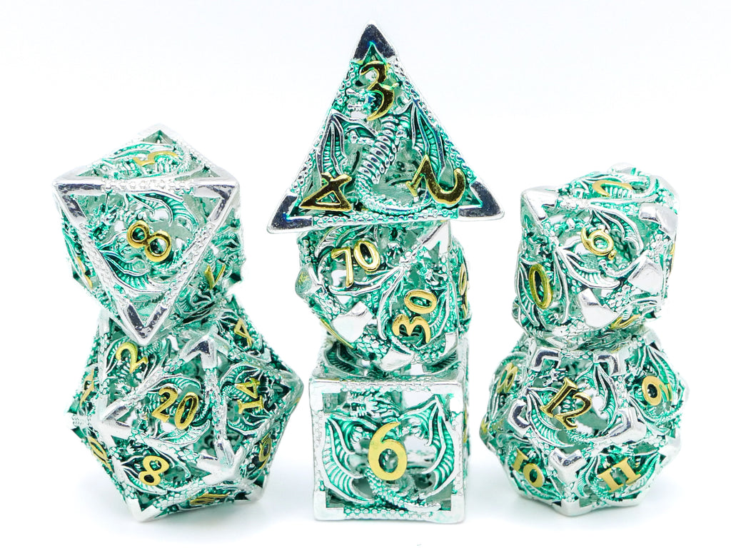 Dragon Hollow Metal DnD Dice Set: 7 Pieve Wyvern RPG Dice