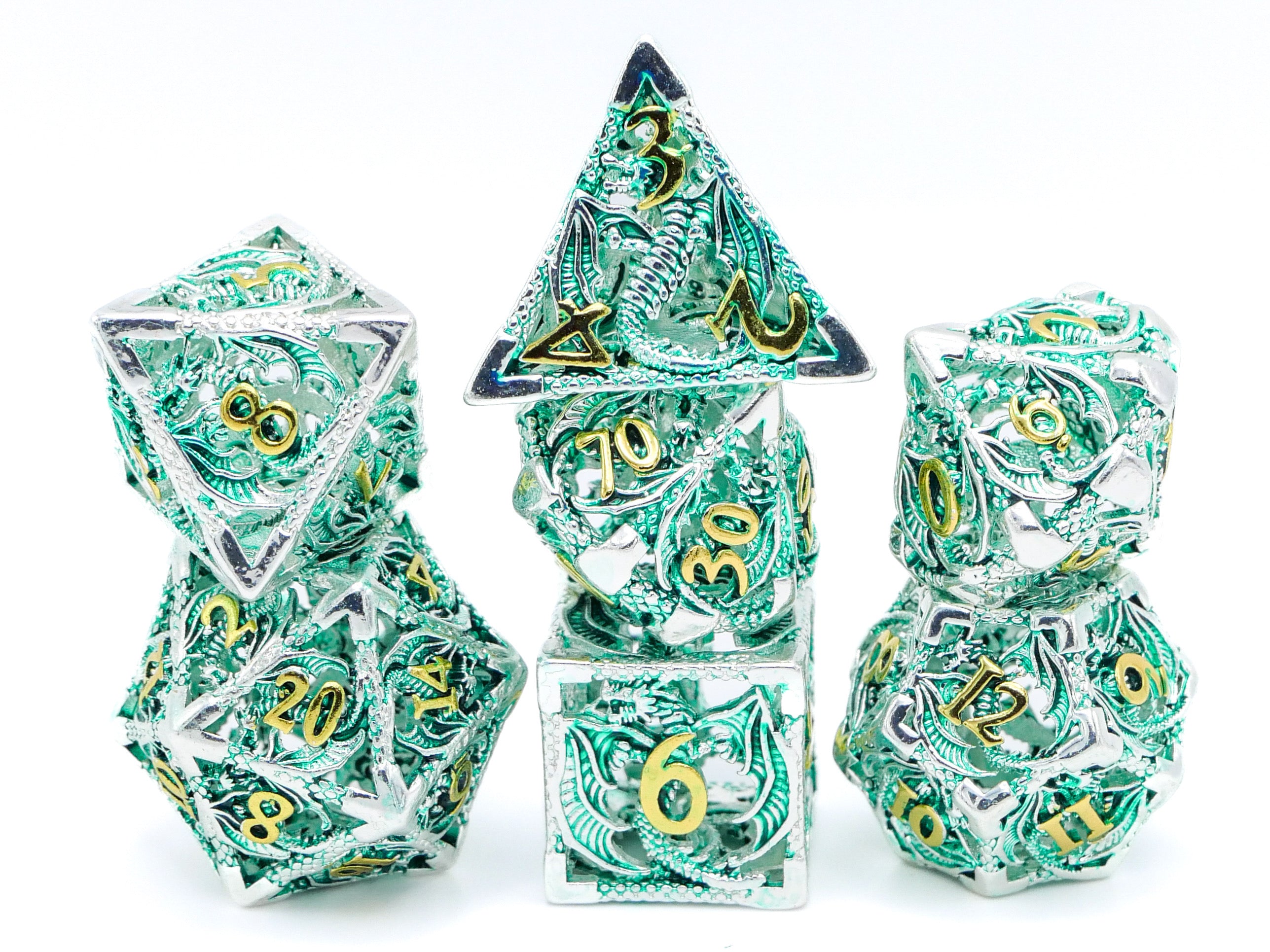 Dragon Hollow Metal DnD Dice Set: 7 Pieve Wyvern RPG Dice