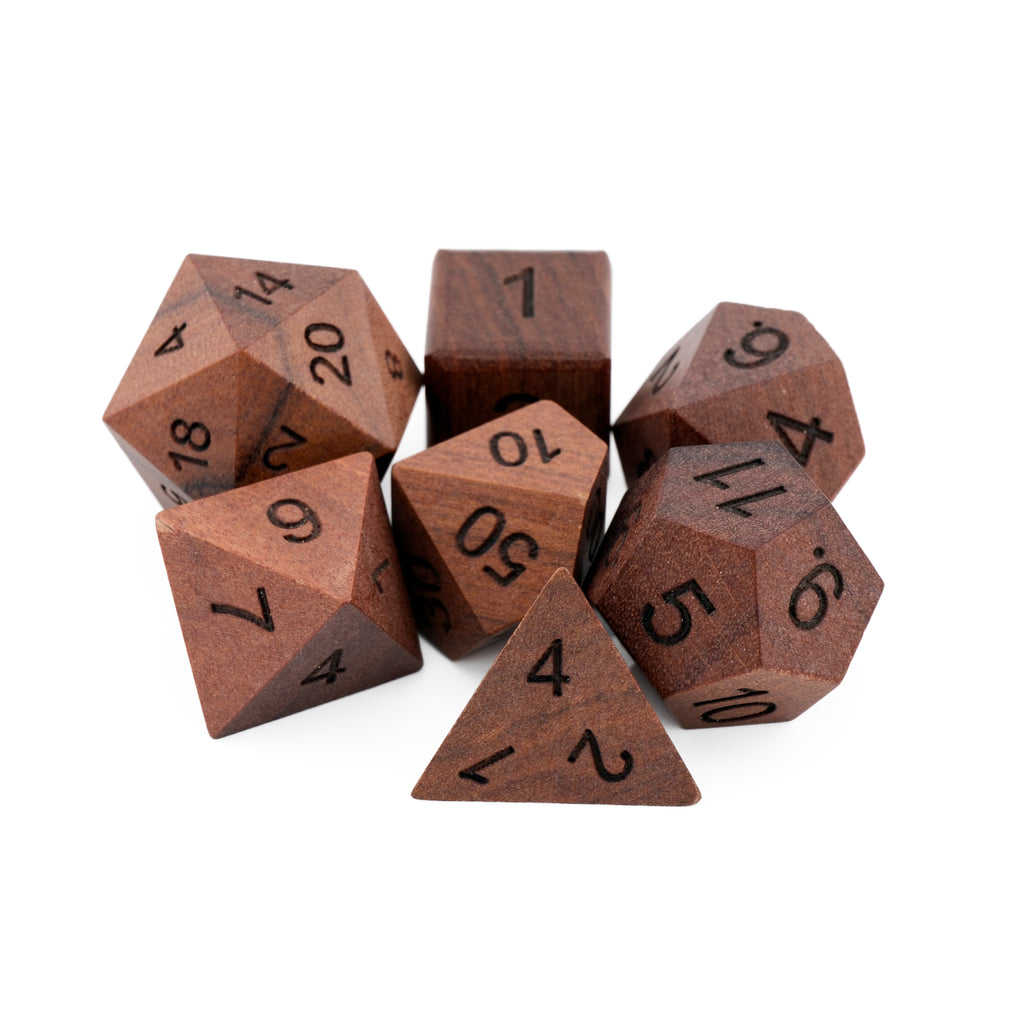 Rosewood Polyhedral Dice Set - 7pc D&D RPG Dice