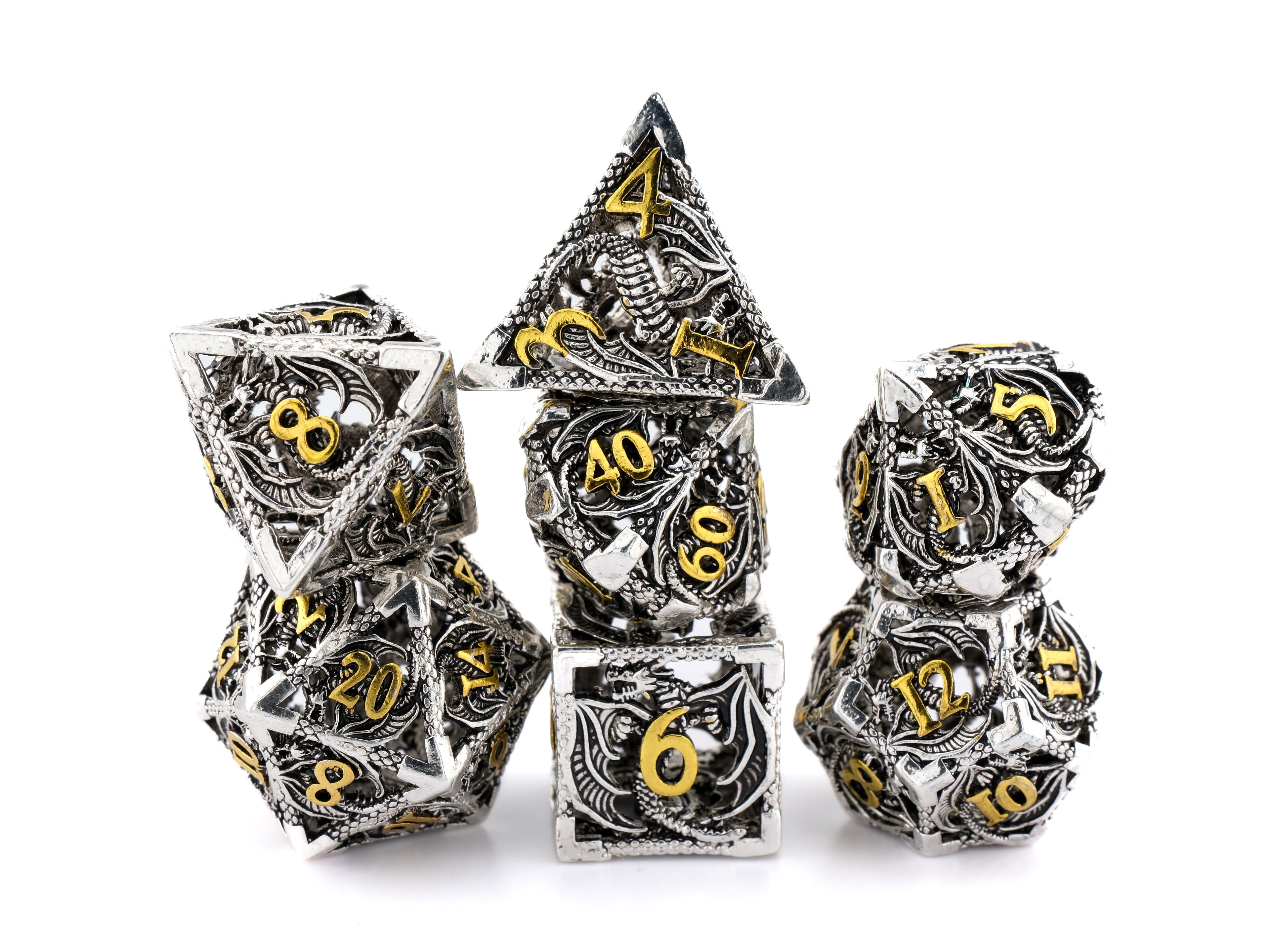 Dragon Hollow Metal DnD Dice Set: 7 Pieve Wyvern RPG Dice