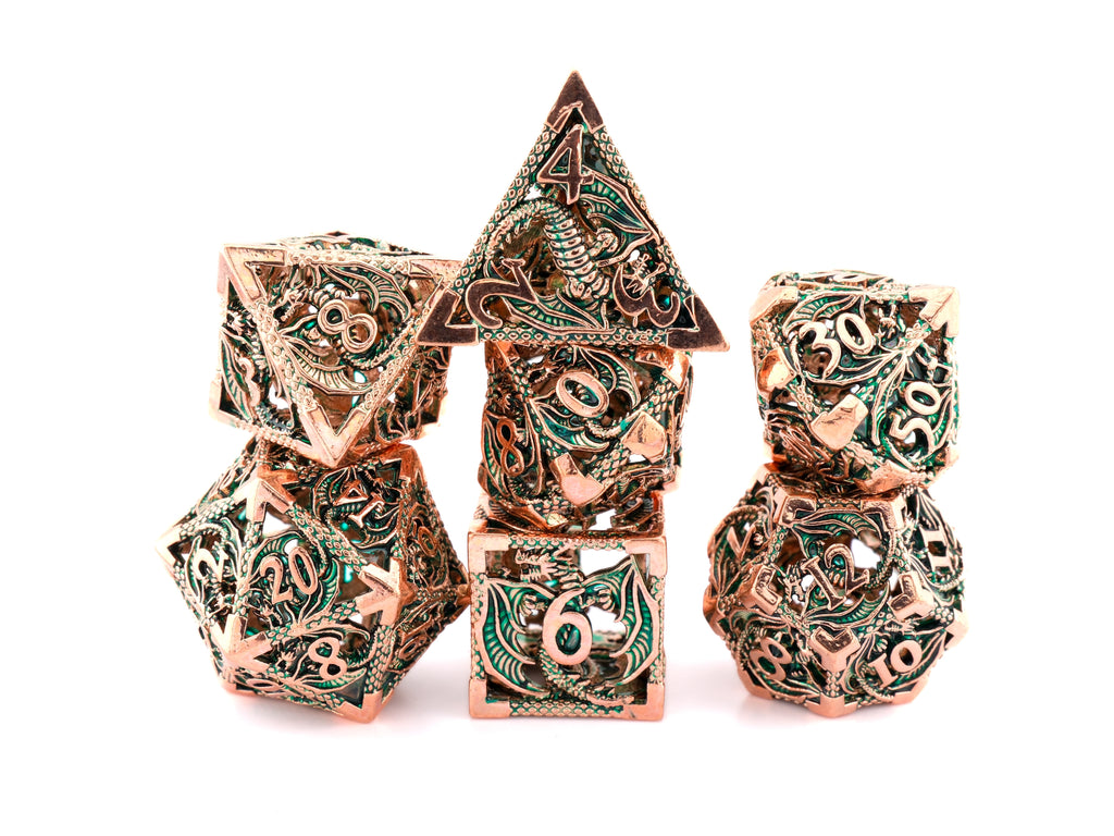 Dragon Hollow Metal DnD Dice Set: 7 Pieve Wyvern RPG Dice