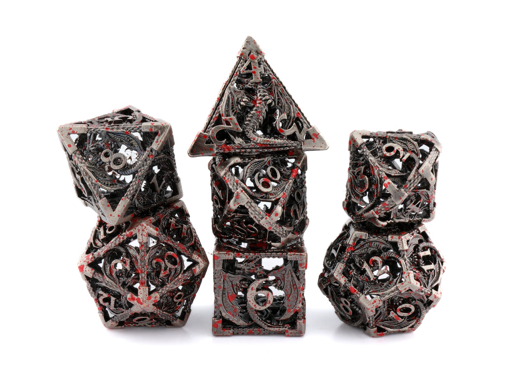Dragon Hollow Metal DnD Dice Set: 7 Pieve Wyvern RPG Dice