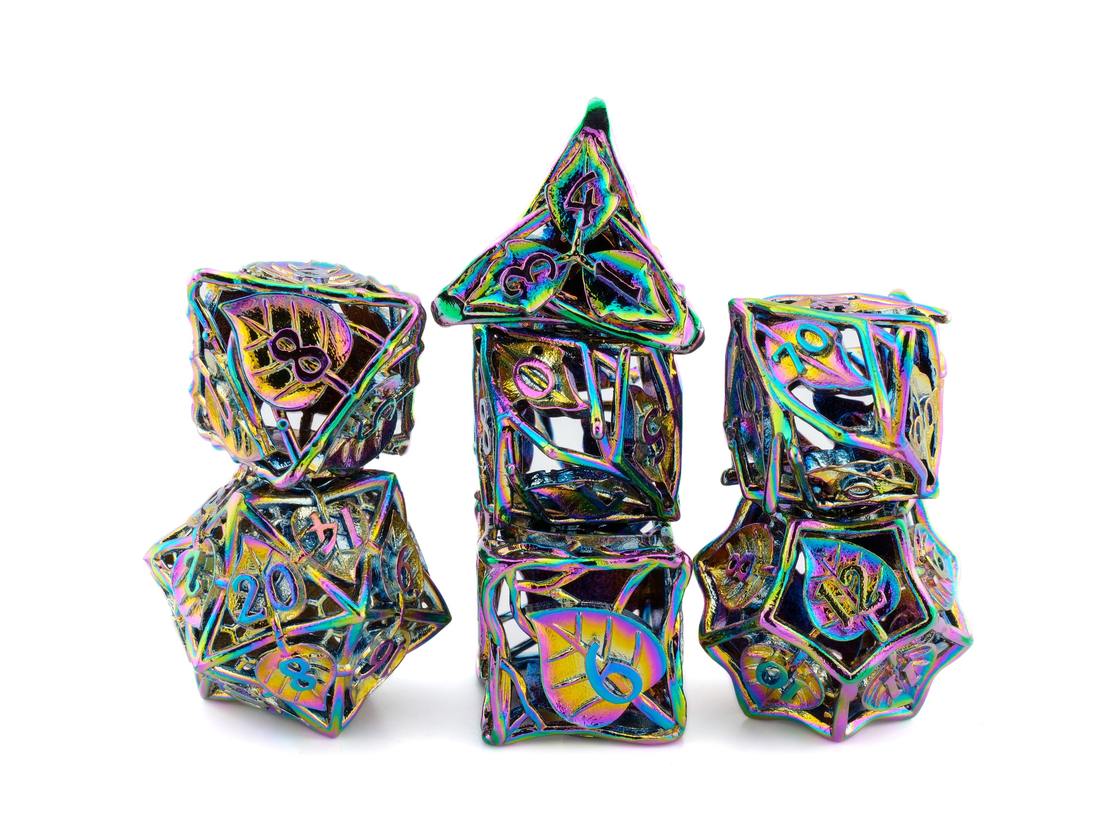Leaf Metal Hollow DnD Dice Set: 7 Piece Plant Themed RPG Dice