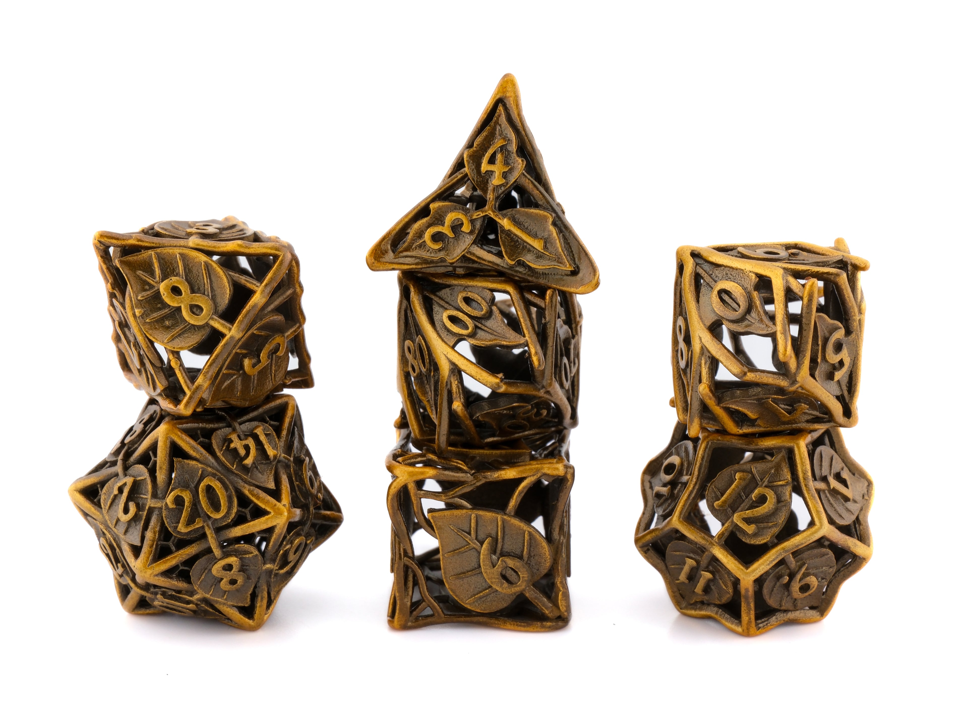 Leaf Metal Hollow DnD Dice Set: 7 Piece Plant Themed RPG Dice