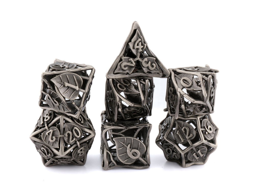 Leaf Metal Hollow DnD Dice Set: 7 Piece Plant Themed RPG Dice