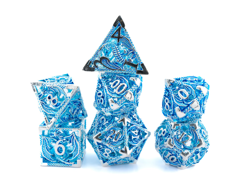 Dragon Hollow Metal DnD Dice Set: 7 Pieve Wyvern RPG Dice