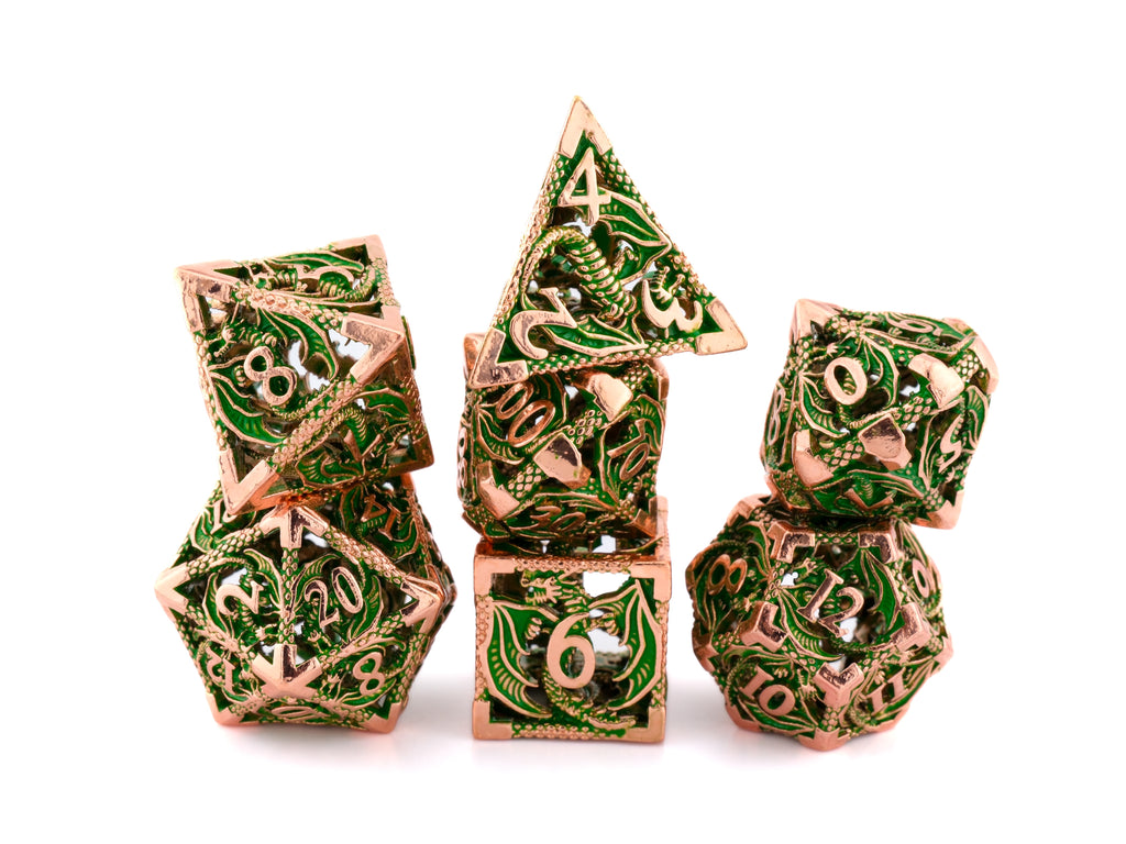 Dragon Hollow Metal DnD Dice Set: 7 Pieve Wyvern RPG Dice