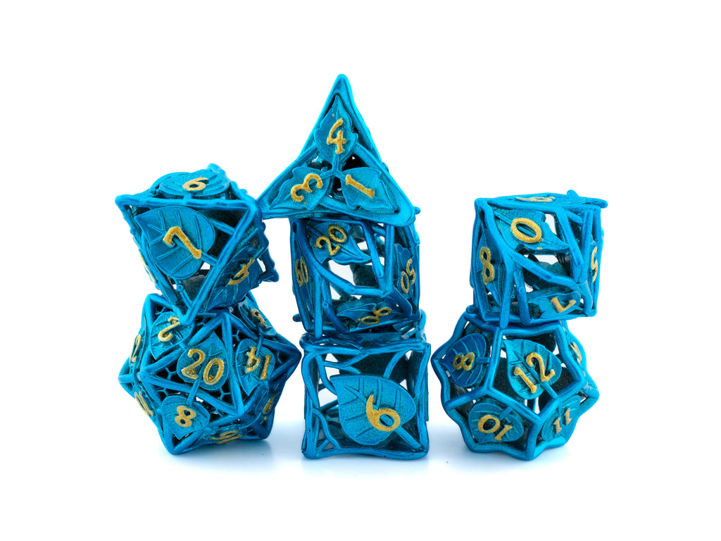 Leaf Metal Hollow DnD Dice Set: 7 Piece Plant Themed RPG Dice