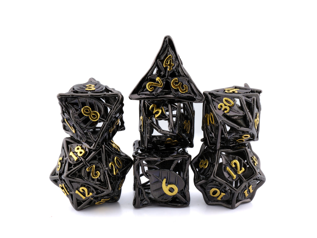 Leaf Metal Hollow DnD Dice Set: 7 Piece Plant Themed RPG Dice