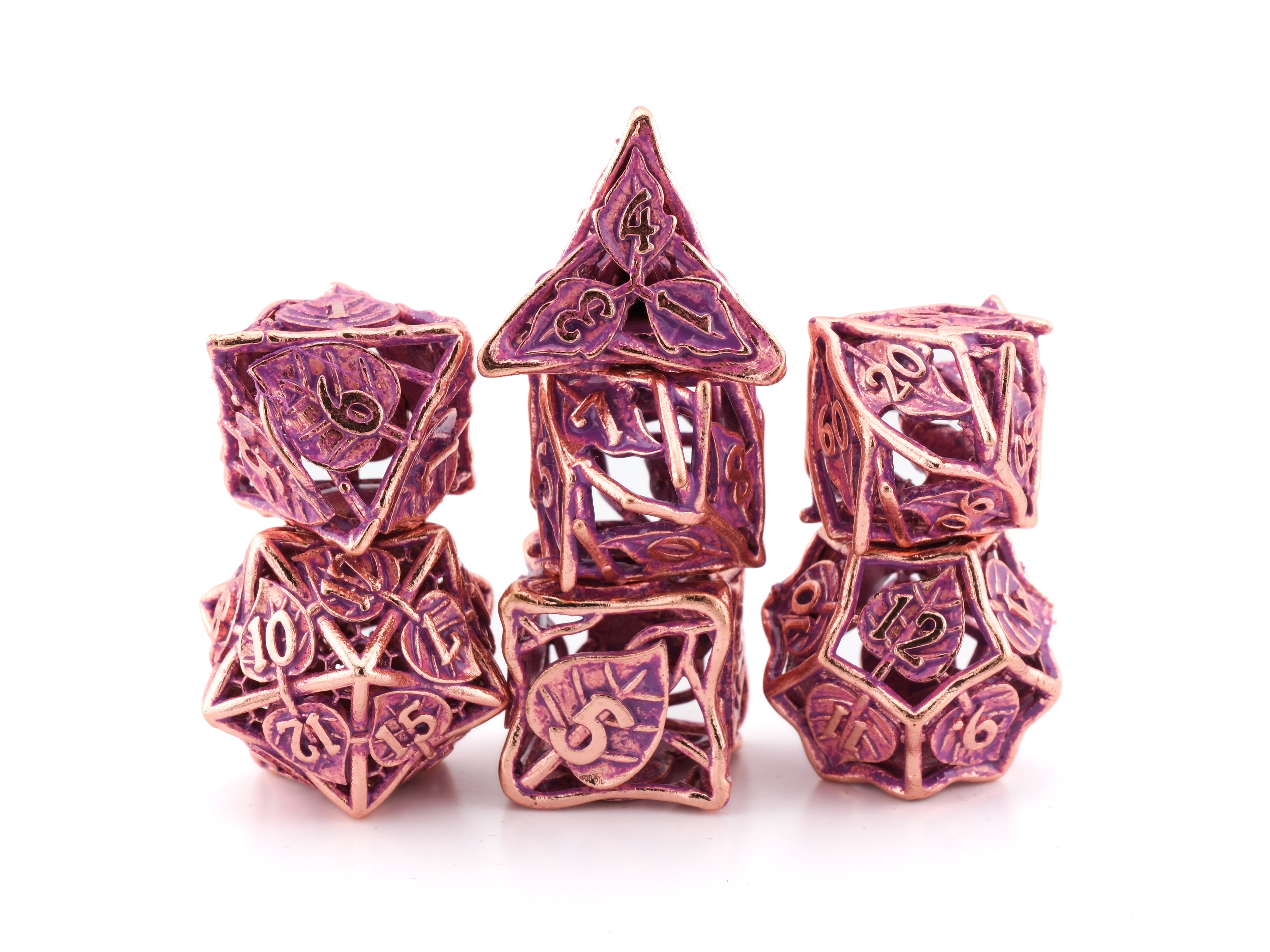 Leaf Metal Hollow DnD Dice Set: 7 Piece Plant Themed RPG Dice