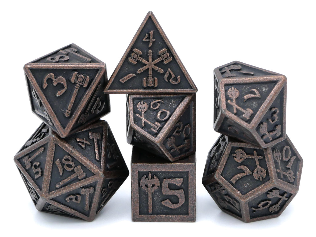 Hammer & Axe Metal DnD Dice Set: 7-Piece Barbarian RPG Dice
